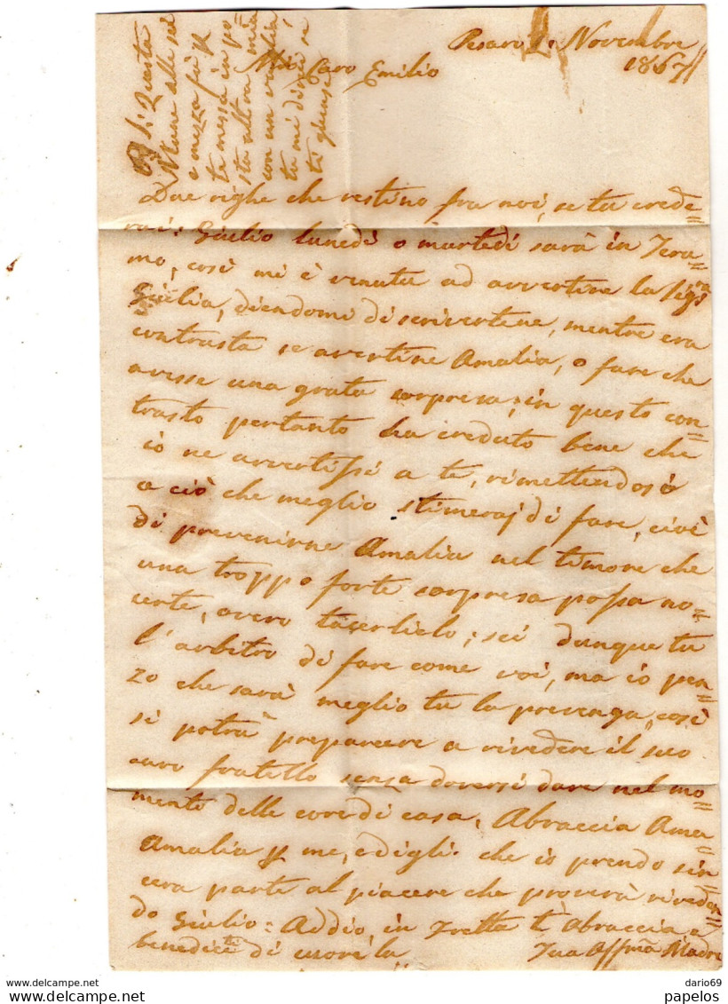 1867  LETTERA CON ANNULLO PESARO + TERAMO - Marcofilie