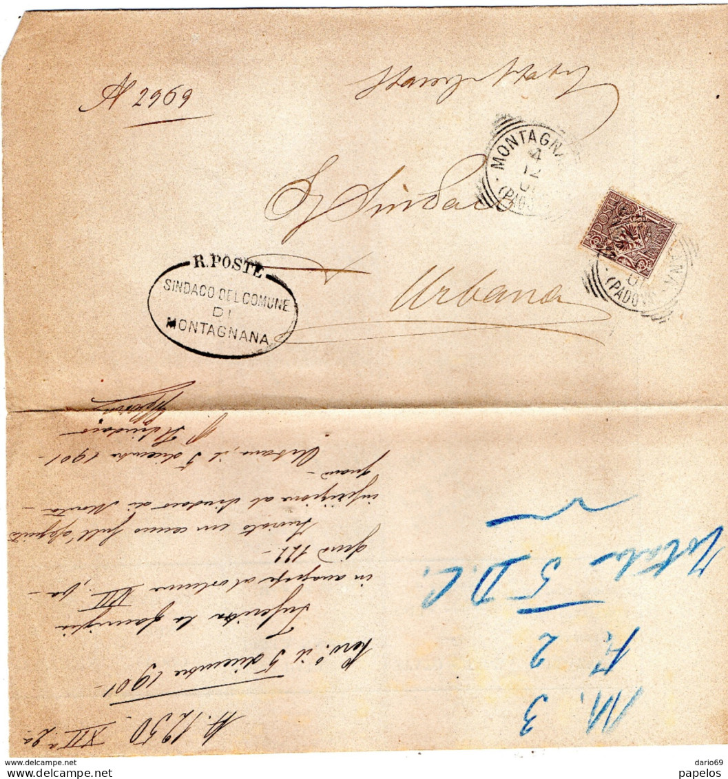 1901 LETTERA CON ANNULLO MONTAGNANA PADOVA - Poststempel
