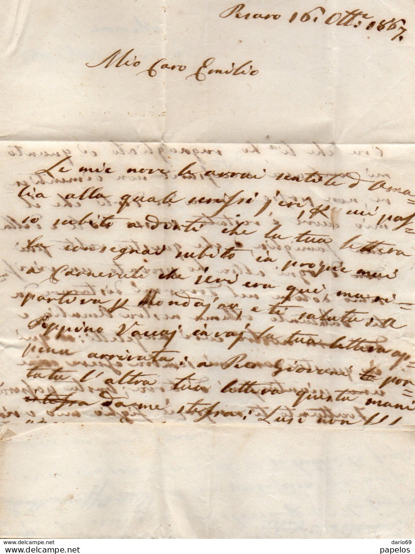 1867  LETTERA CON ANNULLO PESARO + TERAMO - Marcophilie