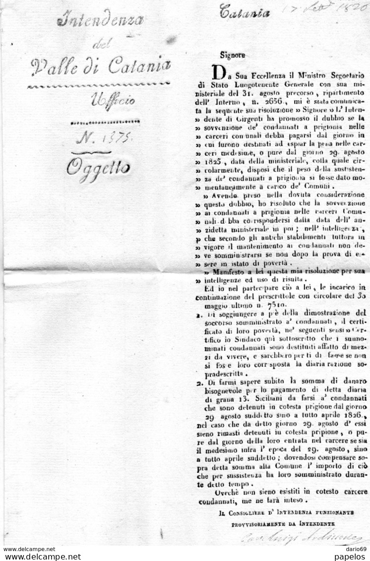 1828  LETTERA INTESTATA INTENDENZA DELLA VALLE DI CATANIA - ...-1850 Préphilatélie