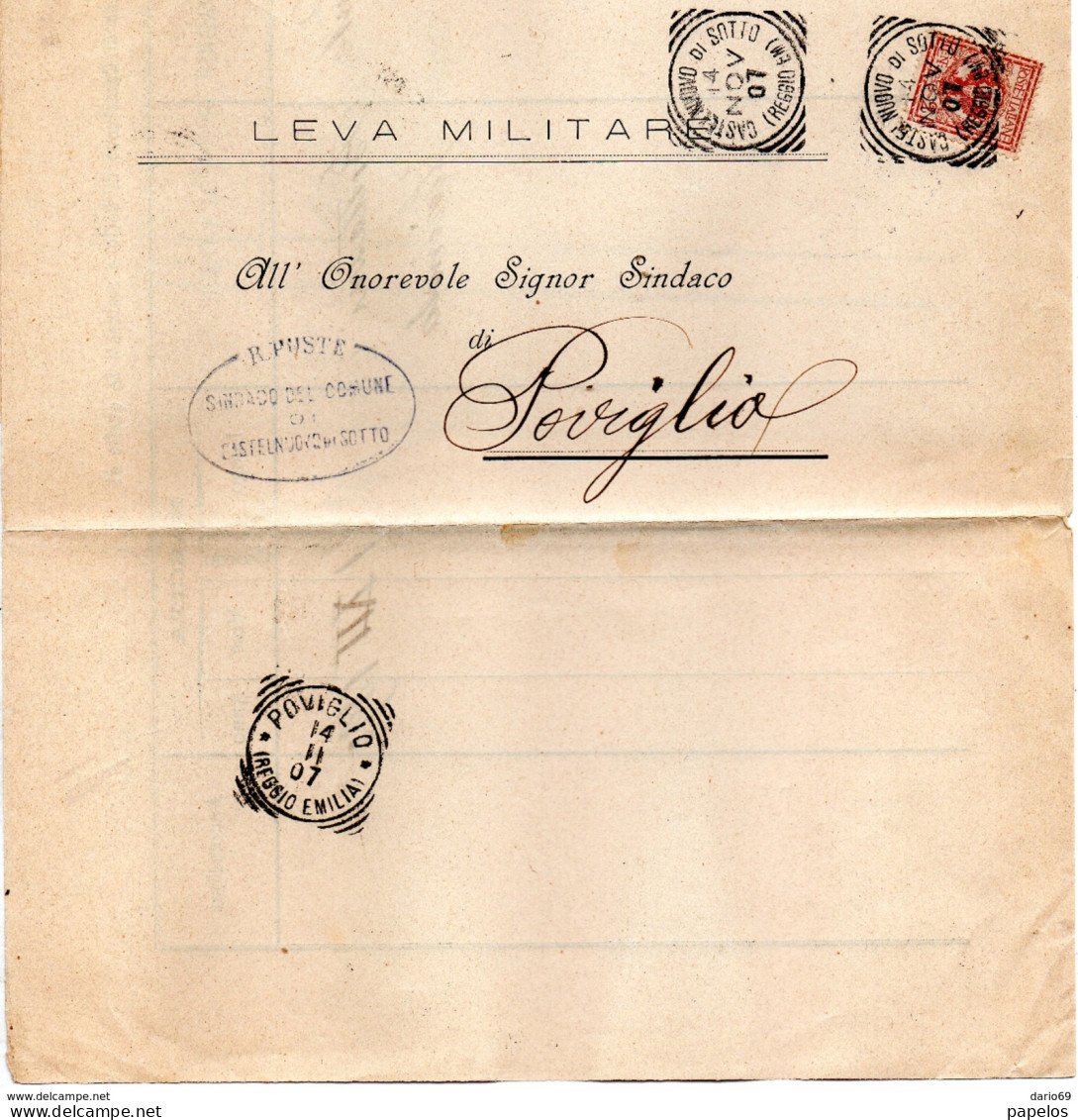 1907 LETTERA CON ANNULLO CASTELNUOVO DI SOTTO REGGIO EMILIA + POVIGLIO - Marcophilie