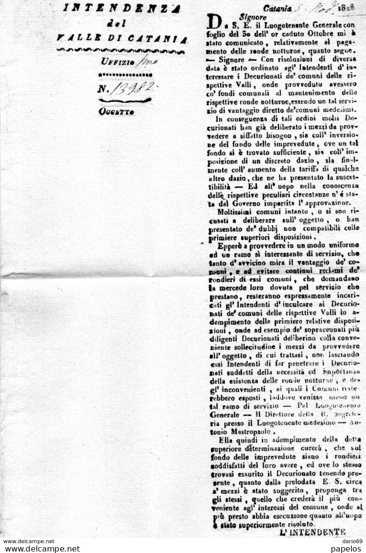 1828  LETTERA INTESTATA INTENDENZA DELLA VALLE DI CATANIA - 1. ...-1850 Prefilatelia