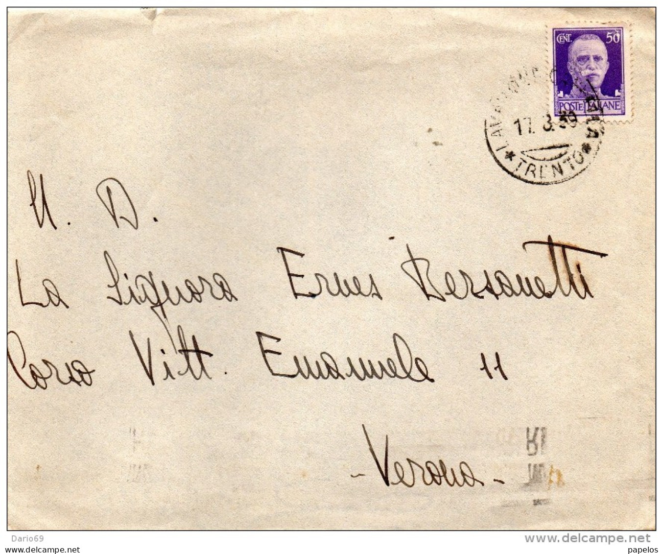 1939 LETTERA CON ANNULLO TRENTO - Storia Postale