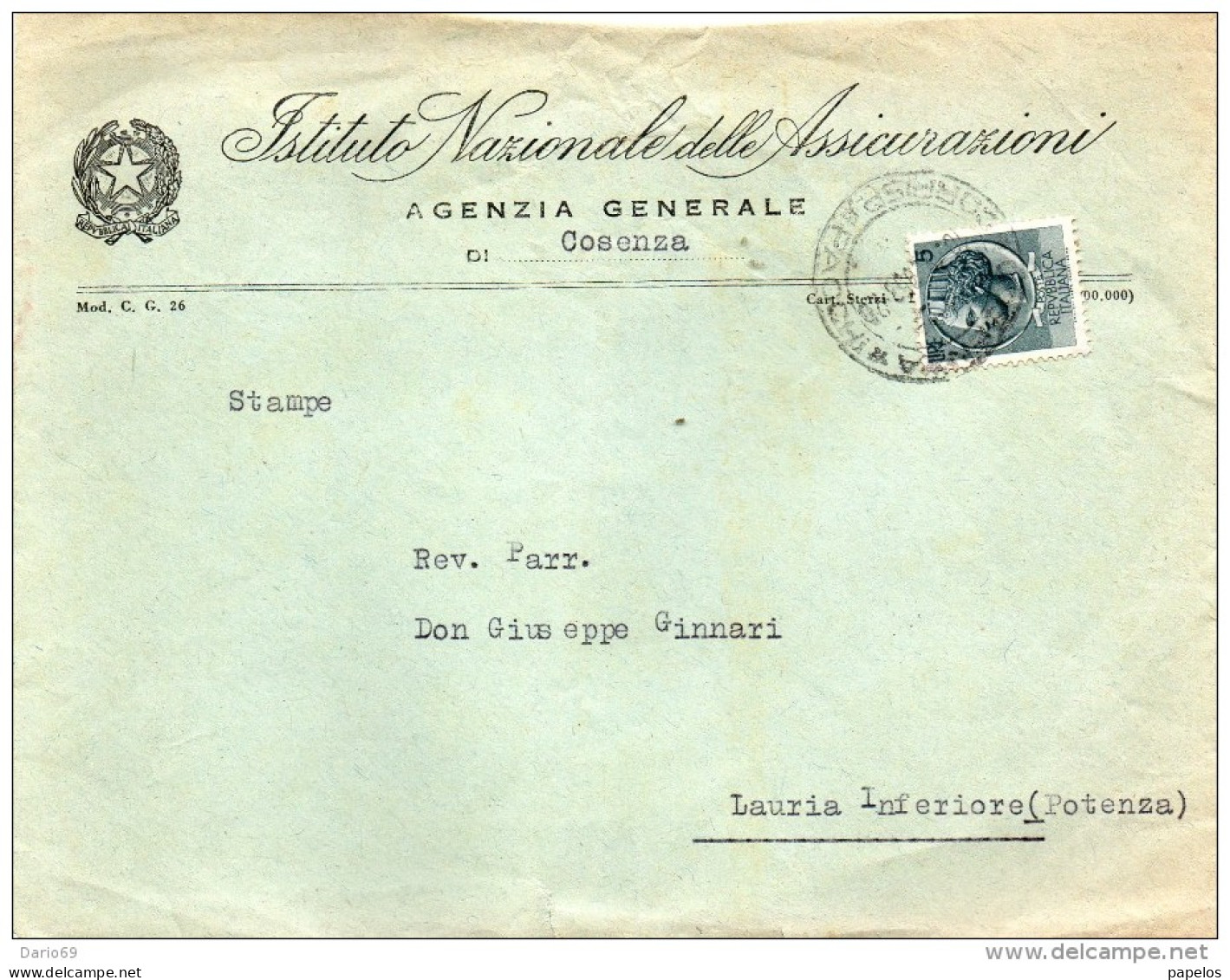 1953  LETTERA CON ANNULLO COSENZA - 1946-60: Storia Postale