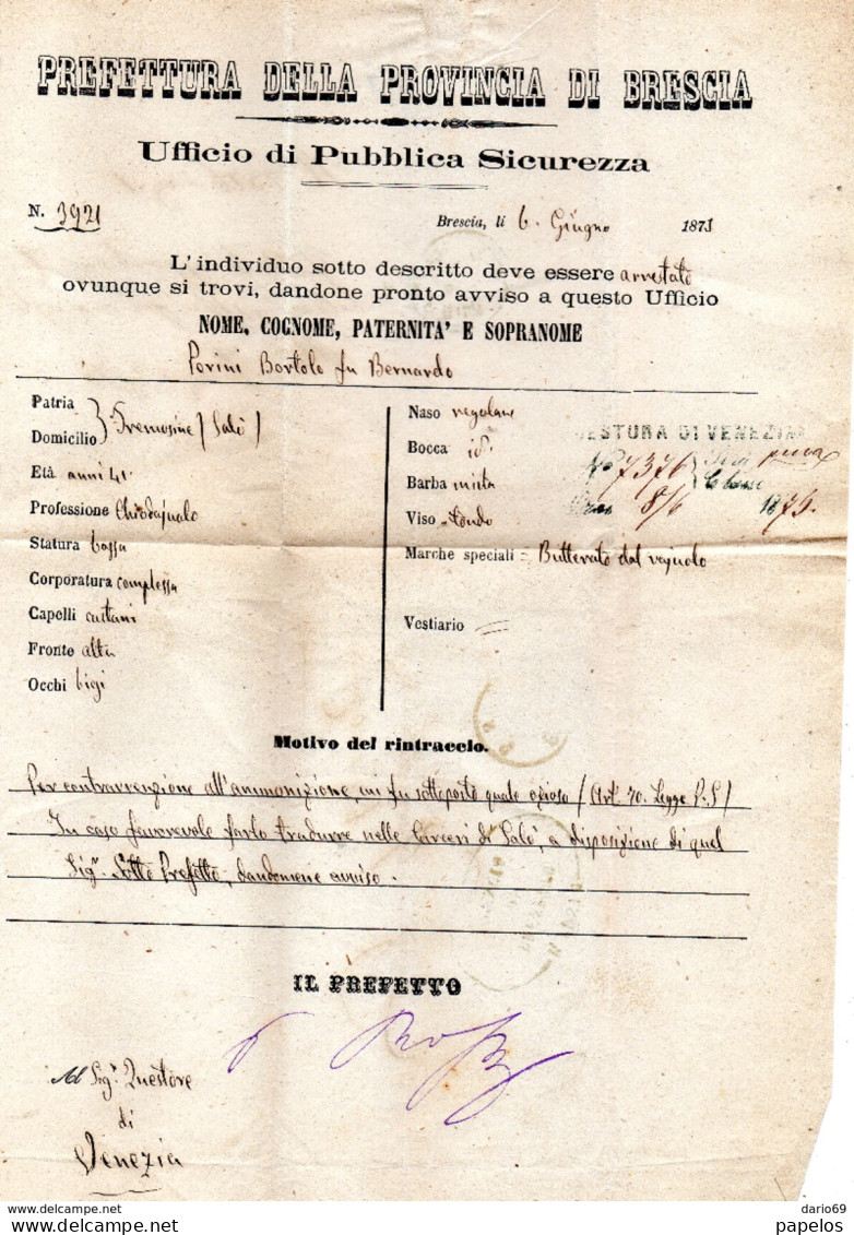 1876 LETTERA CON ANNULLO BRESCIA - Fiscaux
