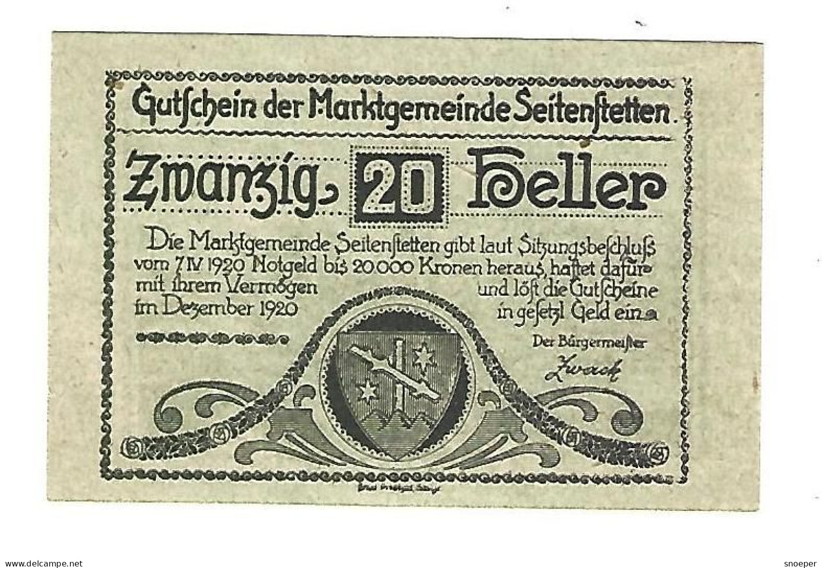 **notgeld   Austria Seitenstetten  20heller  990f - Oesterreich