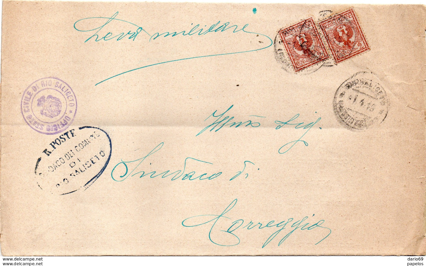 1918 LETTERA CON ANNULLO RIO SALICETO REGGIO - Storia Postale