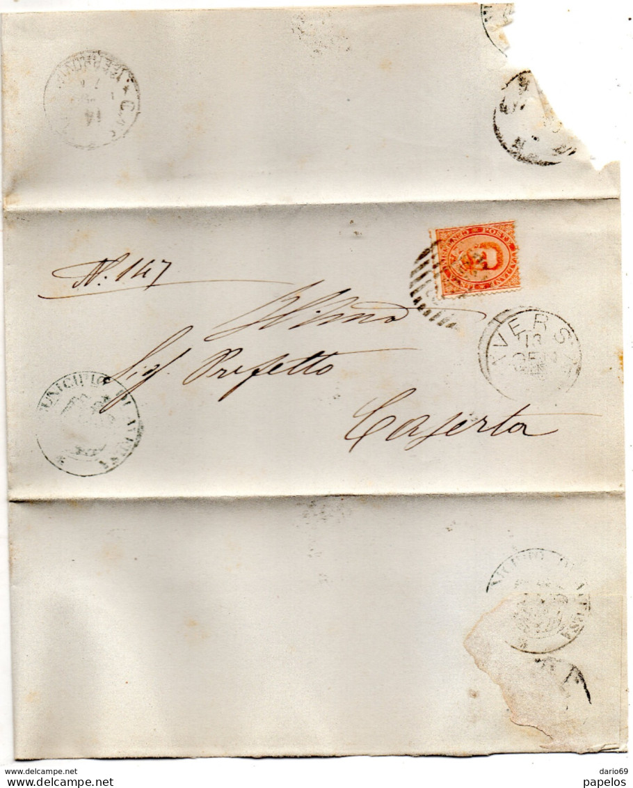 1874 LETTERA CON ANNULLO NUMERALE AVERSA - Storia Postale