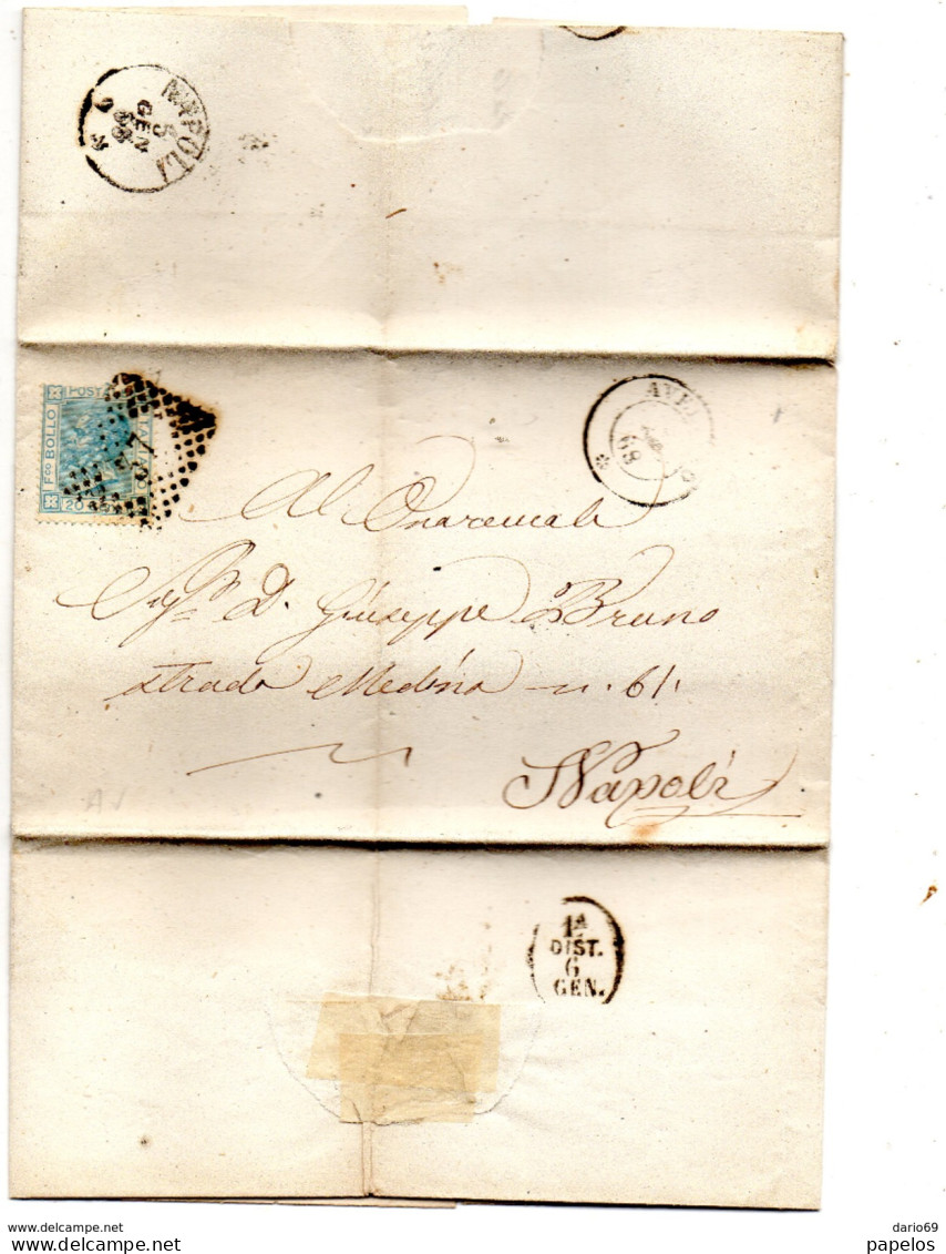 1868  LETTERA CON ANNULLO NUMERALE A PUNTI AVELLINO - Storia Postale