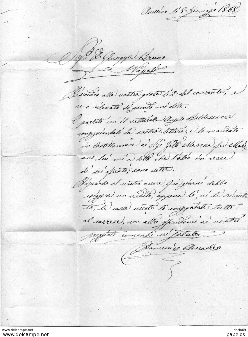 1868  LETTERA CON ANNULLO NUMERALE A PUNTI AVELLINO - Marcophilie