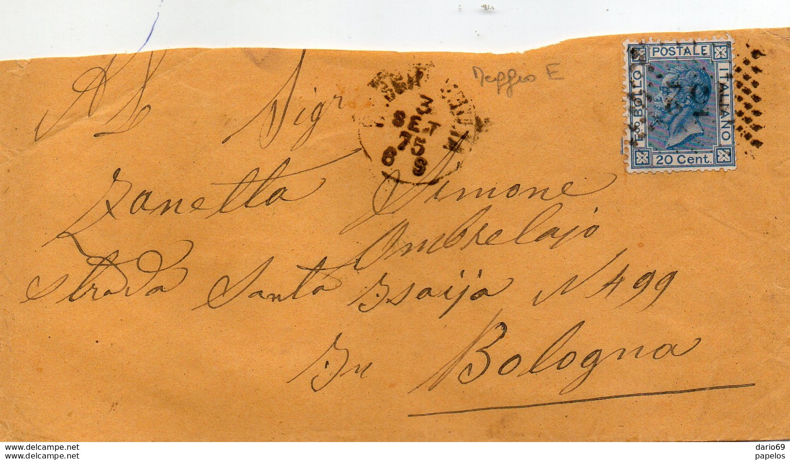 1875  LETTERA CON ANNULLO  NUMERALE REGGIO EMILIA - Marcophilia