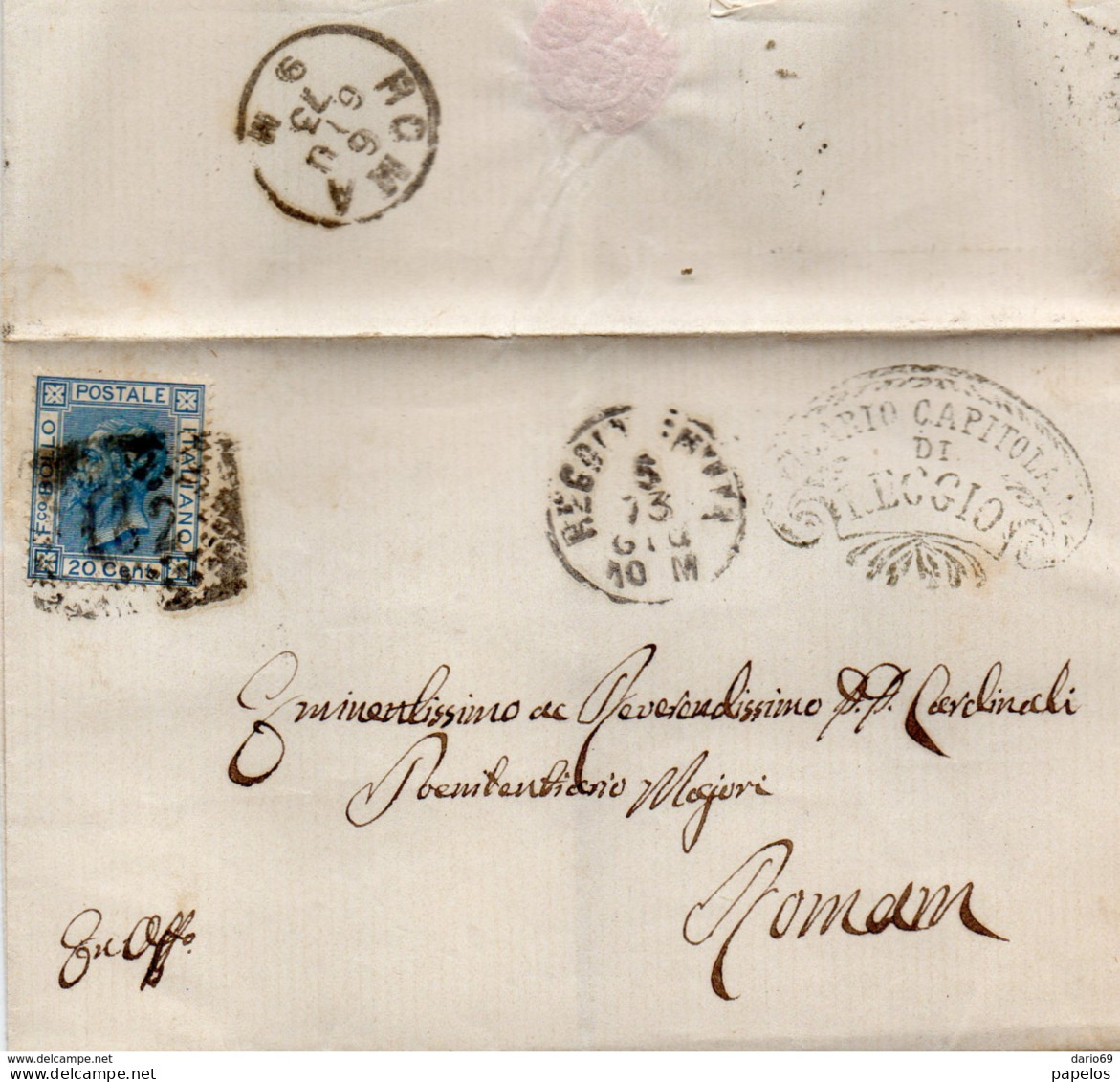 1873  LETTERA CON ANNULLO  NUMERALE REGGIO EMILIA + ROMA - Storia Postale