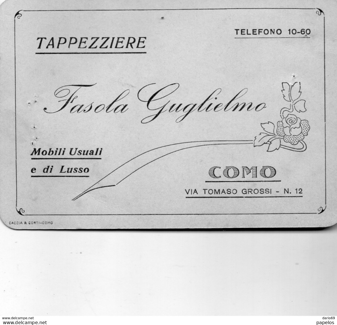 1929 TAPPEZZERIE FASOLA GUGLIELMO COMO + MARCA DA BOLLO - Italy