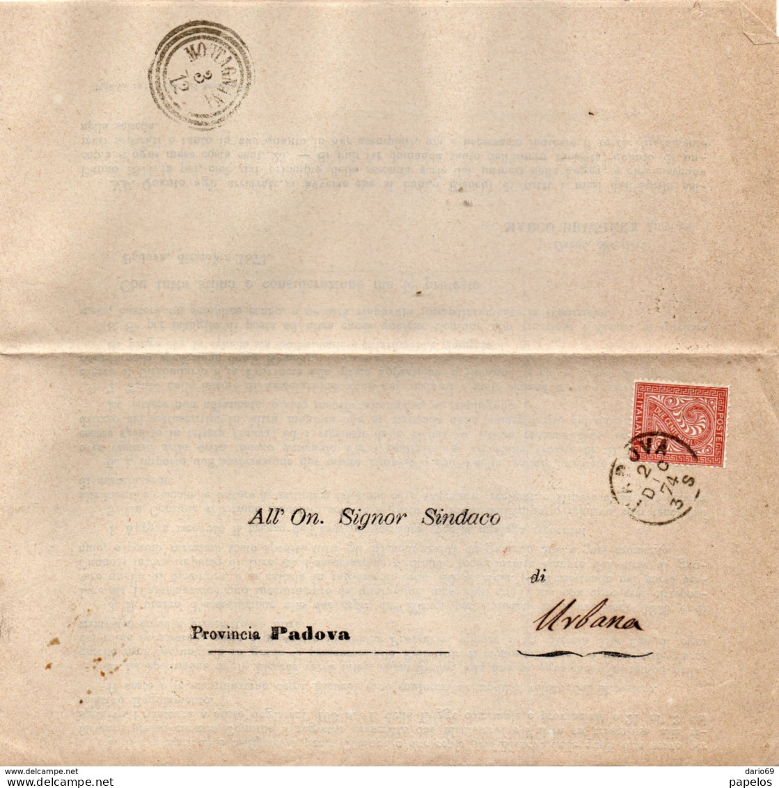 1874 LETTERA CON ANNULLO PADOVA - Marcophilie