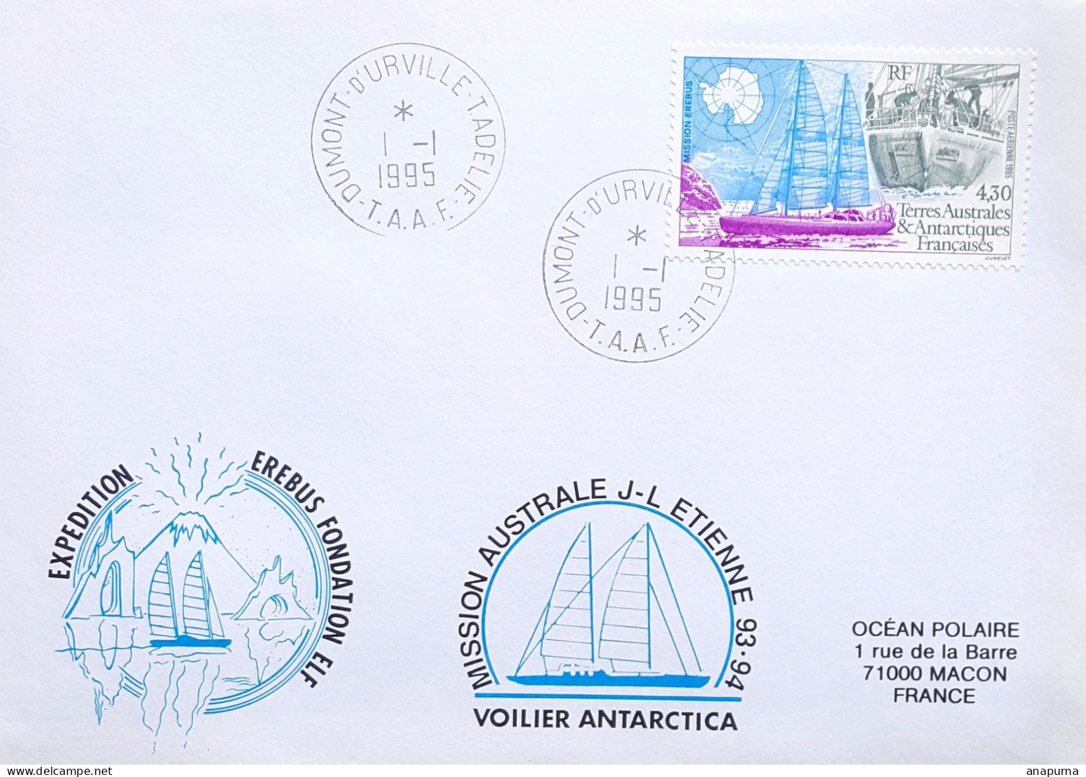 1 Carte Dessinée Par Paul Emile Victor, PEV+1 Carte Antarctica + 1 Pli, Erebus, Etienne, Terre Adélie - Storia Postale