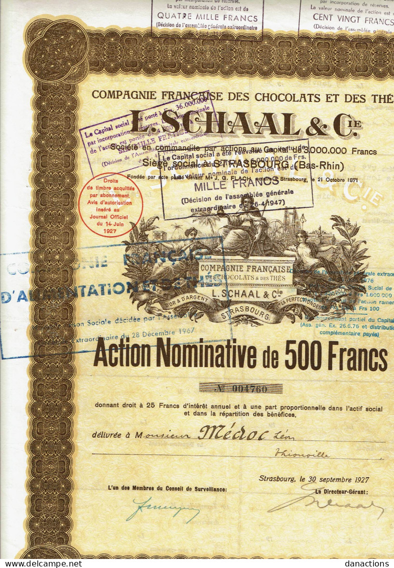 67-CHOCOLATS ET DES THES L. SCHAAL & CIE. CIE FSE DES ... 1927  STRASBOURG   DECO - Autres & Non Classés
