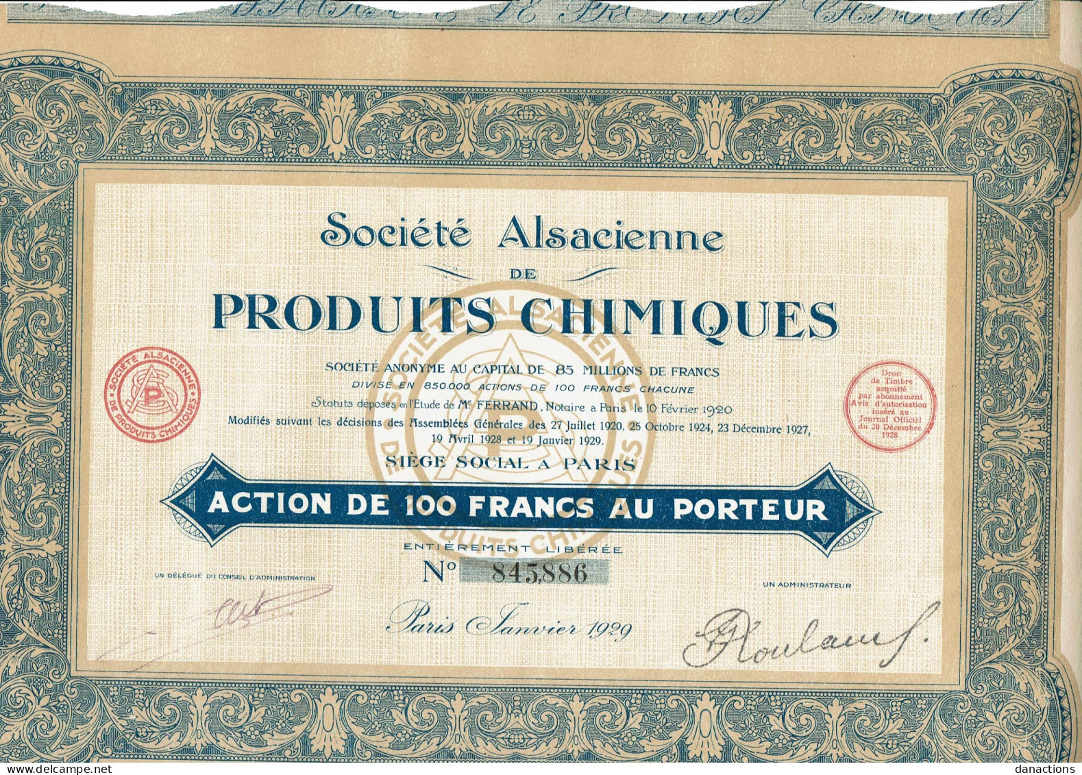 67-PRODUITS CHIMIQUES. STE ALSACIENNE DE ...  1929  Capital 85 MF.  Lot De 9 - Sonstige & Ohne Zuordnung
