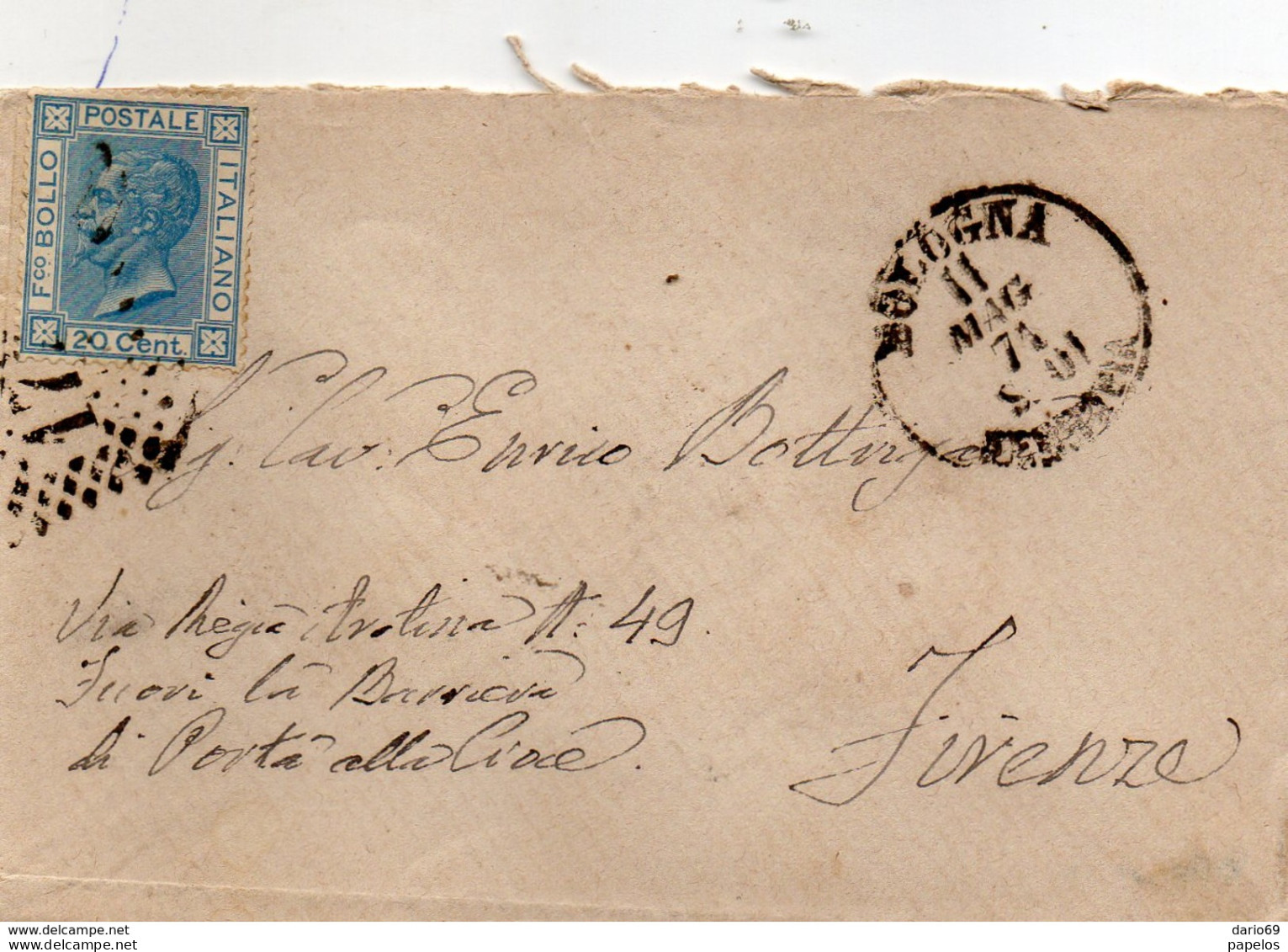 1871  LETTERA CON ANNULLO NUMERALE BOLOGNA - Marcofilie