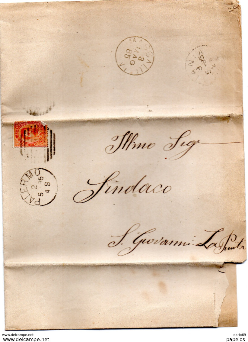 1885  LETTERA CON ANNULLO NUMERALE PALERMO + MASCALUCIA - Poststempel