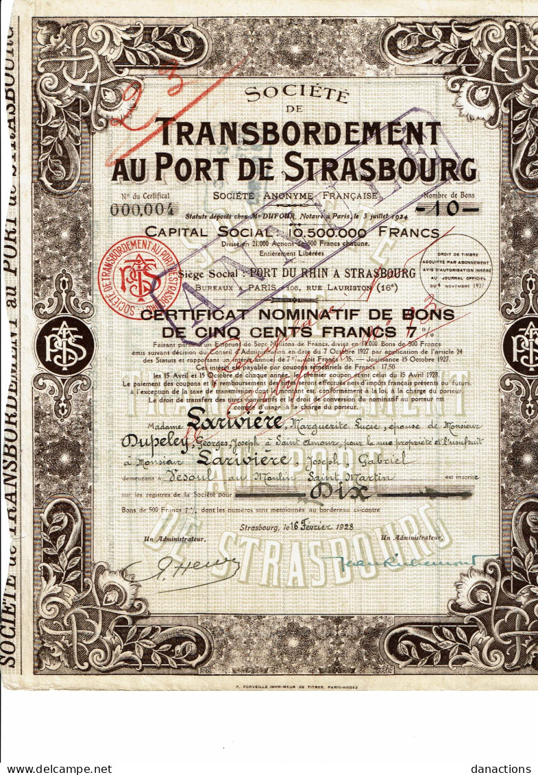67-TRANSBORDEMENT AU PORT DE STRASBOURG. STE DE ... PORT DU RHIN 1928.  Lot De 6 - Otros & Sin Clasificación