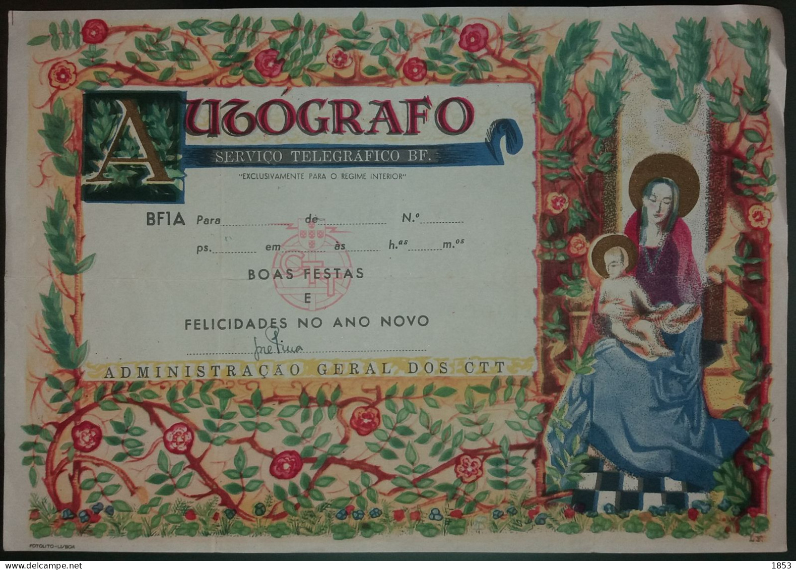 AUTÓGRAFO - SERVIÇO TELEGRÁFICO - BOAS FESTAS - Cartas & Documentos