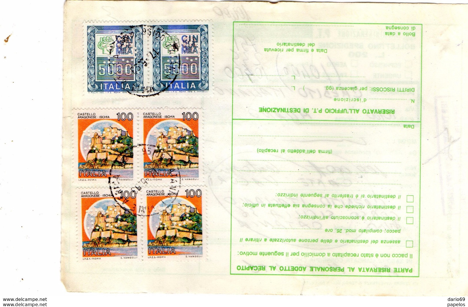 1993 BOLLETTINO PACCHI CON ANNULLO PERFIN - 1991-00: Storia Postale