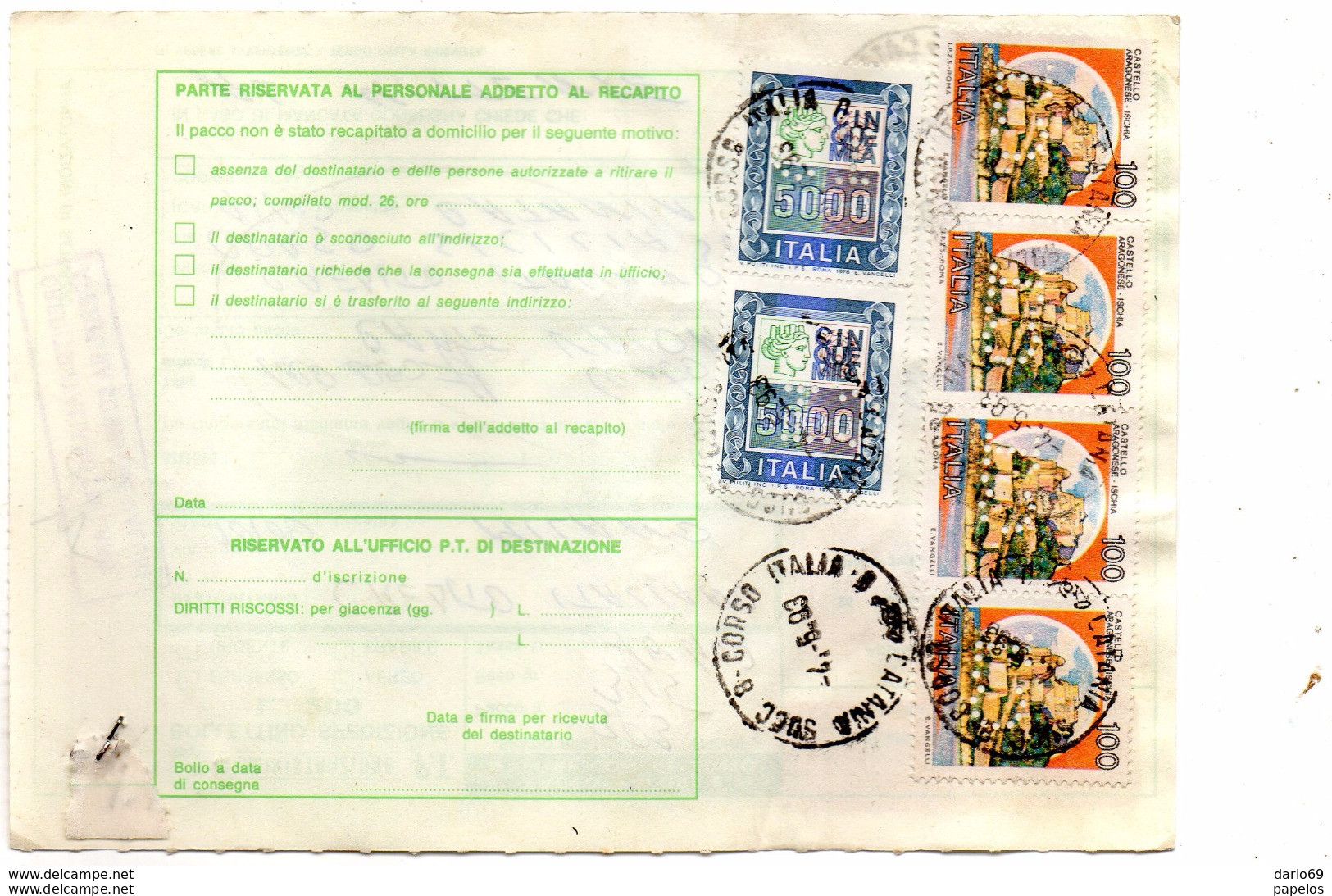 1993 BOLLETTINO PACCHI CON ANNULLO PERFIN - 1991-00: Poststempel