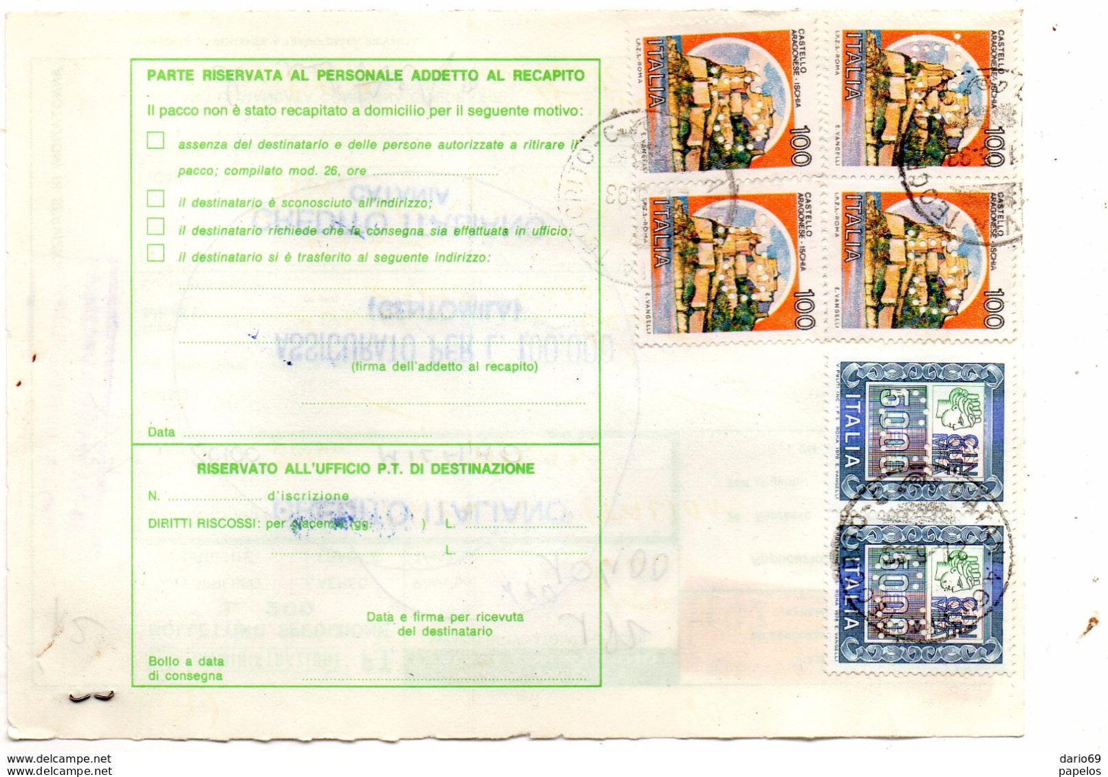 1993 BOLLETTINO PACCHI CON ANNULLO PERFIN - 1991-00: Storia Postale