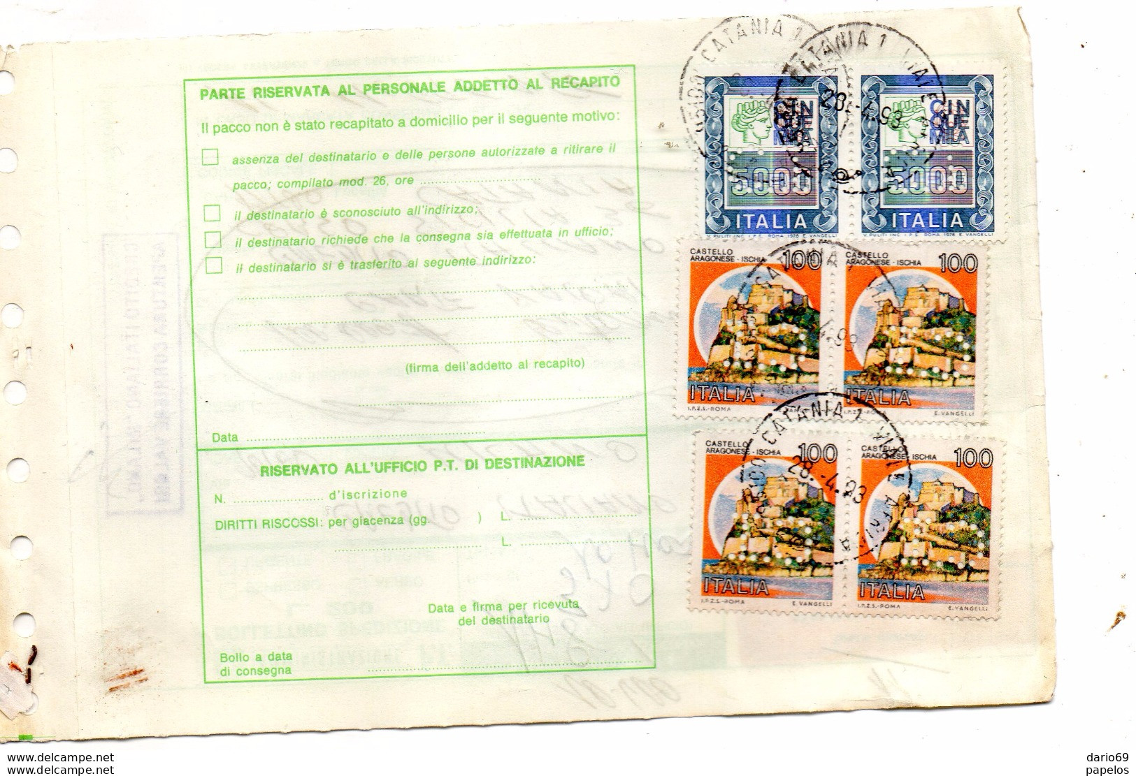 1993 BOLLETTINO PACCHI CON ANNULLO PERFIN - 1991-00: Storia Postale