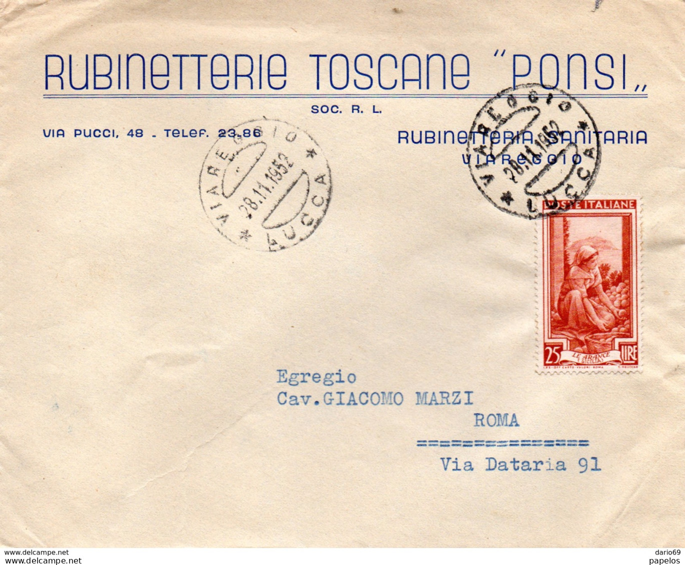 1952  LETTERA CON  ANNULLO  VIAREGGIO LUCCA - 1946-60: Marcophilie