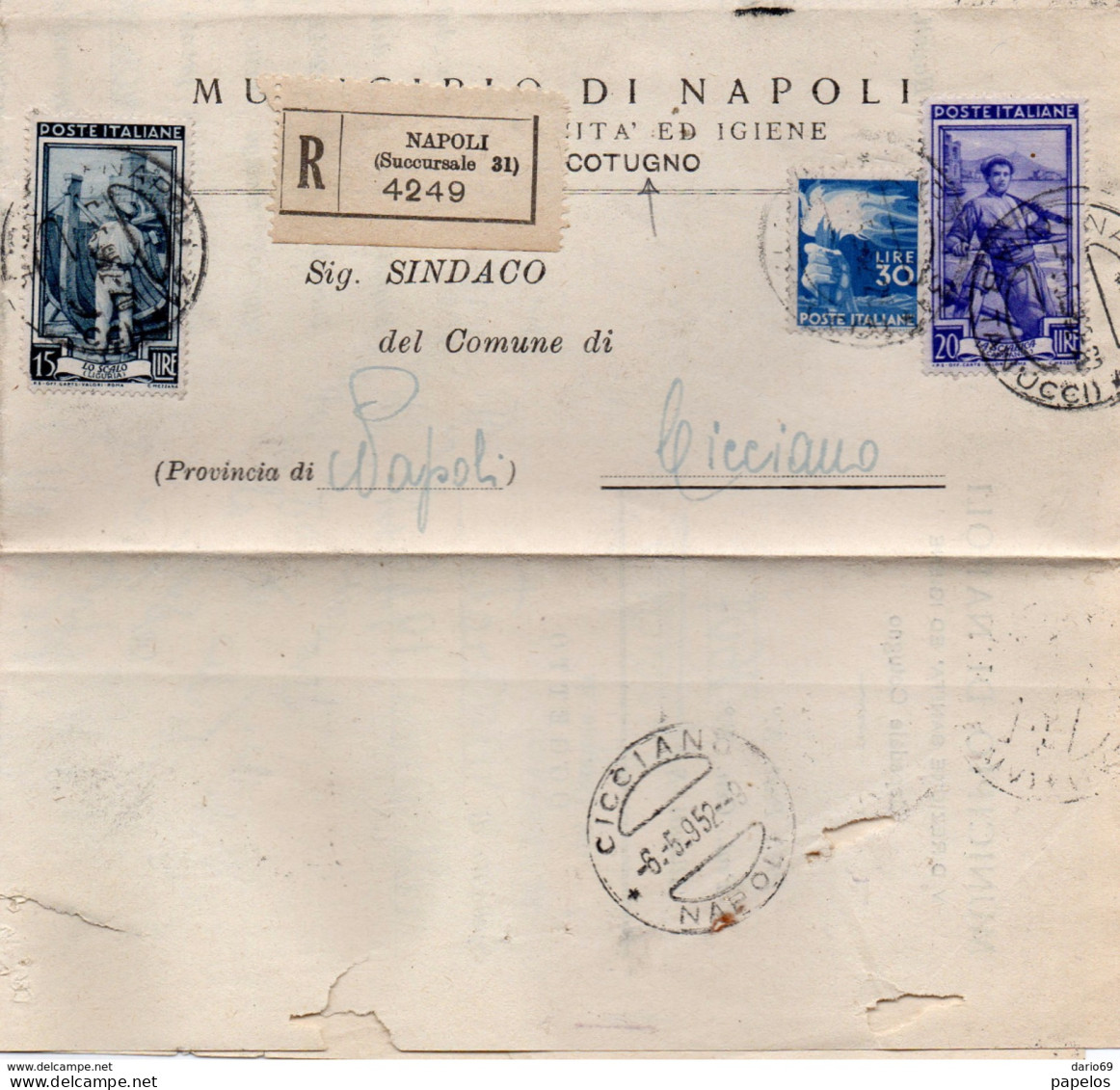 1952  LETTERA CON  ANNULLO NAPOLI + CICCIANO - 1946-60: Storia Postale