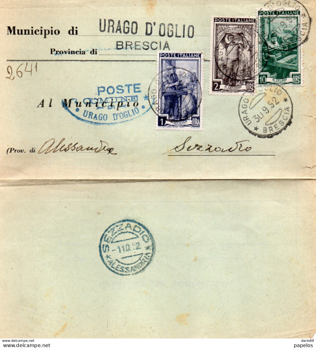 1952  LETTERA CON  ANNULLO URAGO D' OGLIO  BRESCIA + SEZZADIO ALESSANDRIA - 1946-60: Marcofilie