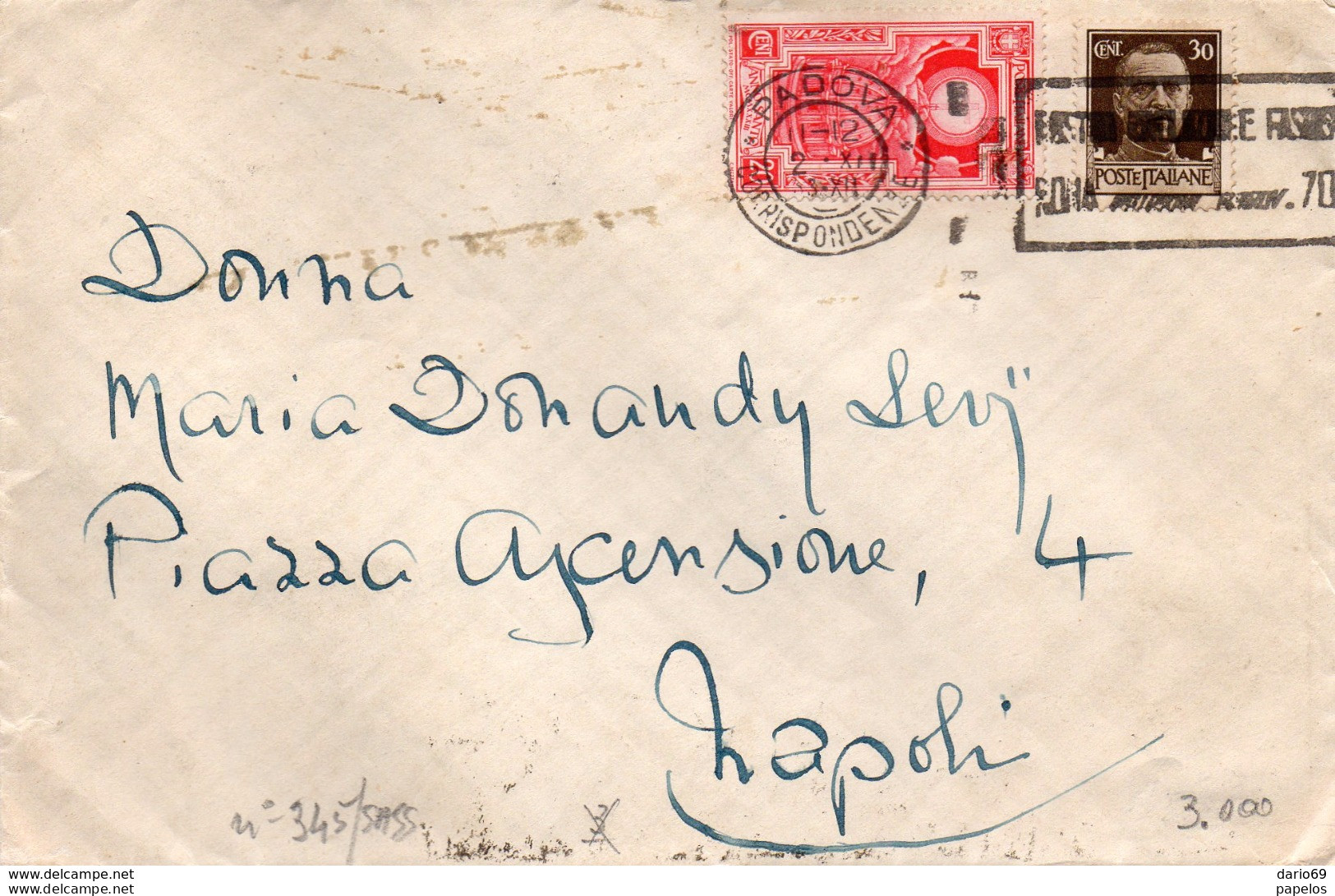 1933 LETTERA CON ANNULLO PADOVA + TARGHETTA - Storia Postale