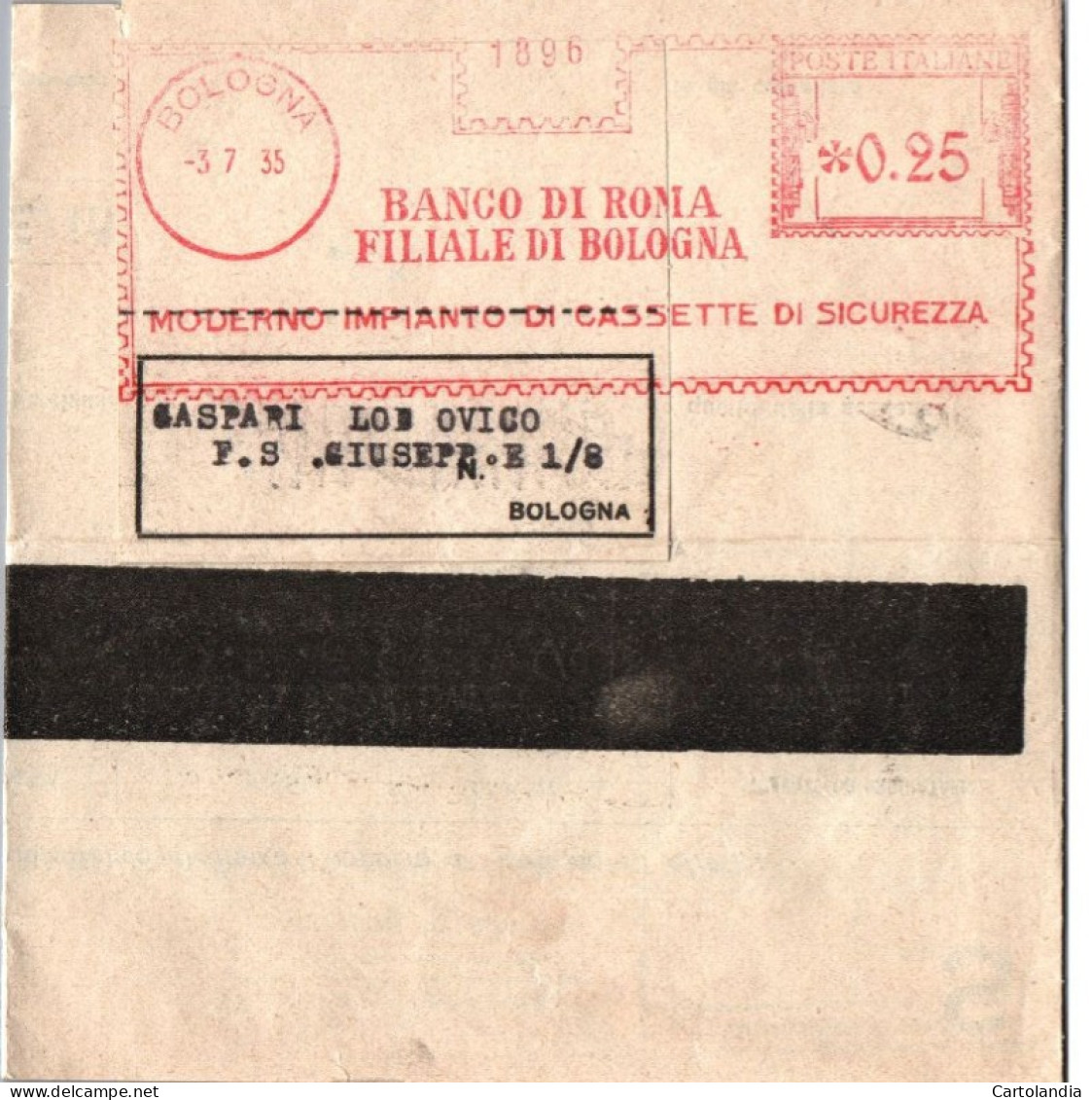 ITALIA 1935  -   Annullo Meccanico Rosso (EMA) Banco Di Roma Filiale Di Bologna - Macchine Per Obliterare (EMA)