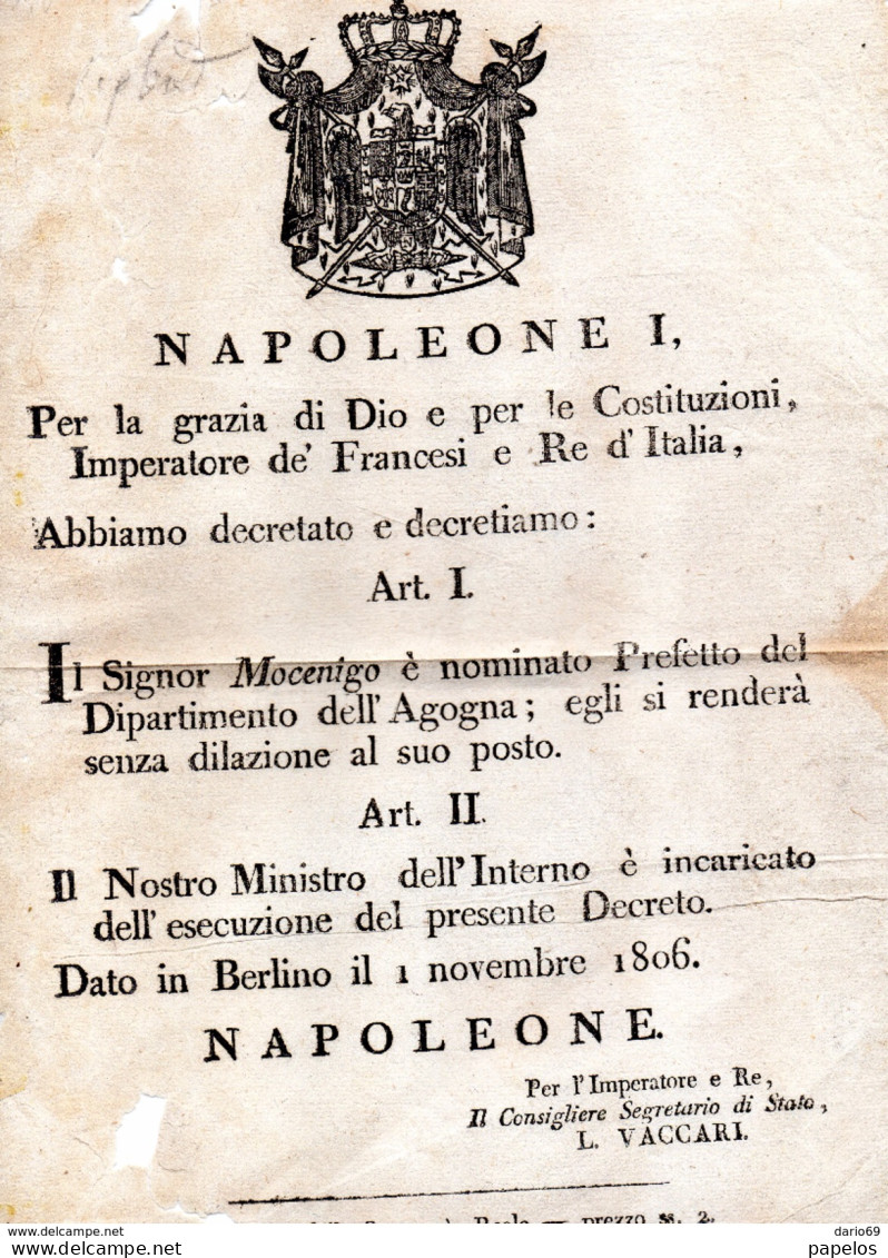 1806 MANIFESTO NAPOLEONICO - Historische Dokumente