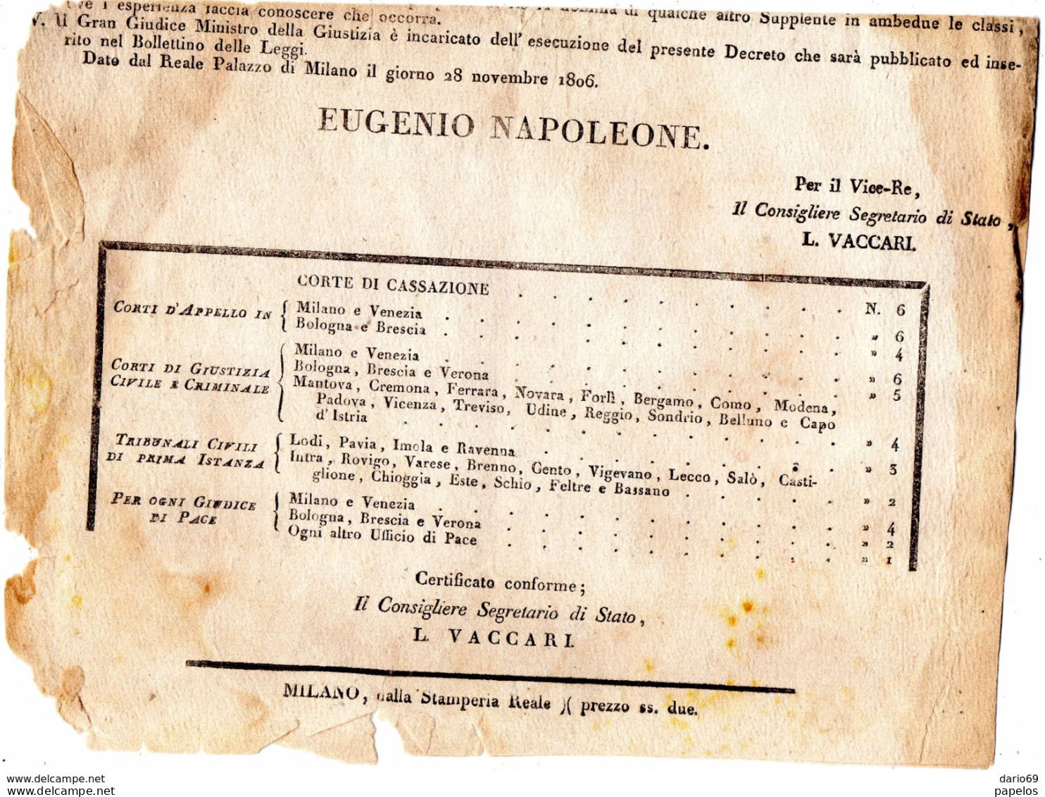 1806 MANIFESTO NAPOLEONICO - Historische Dokumente