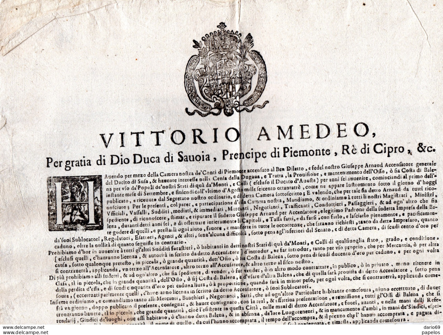1677 MANIFESTO VITTORIO AMEDEO - Affiches