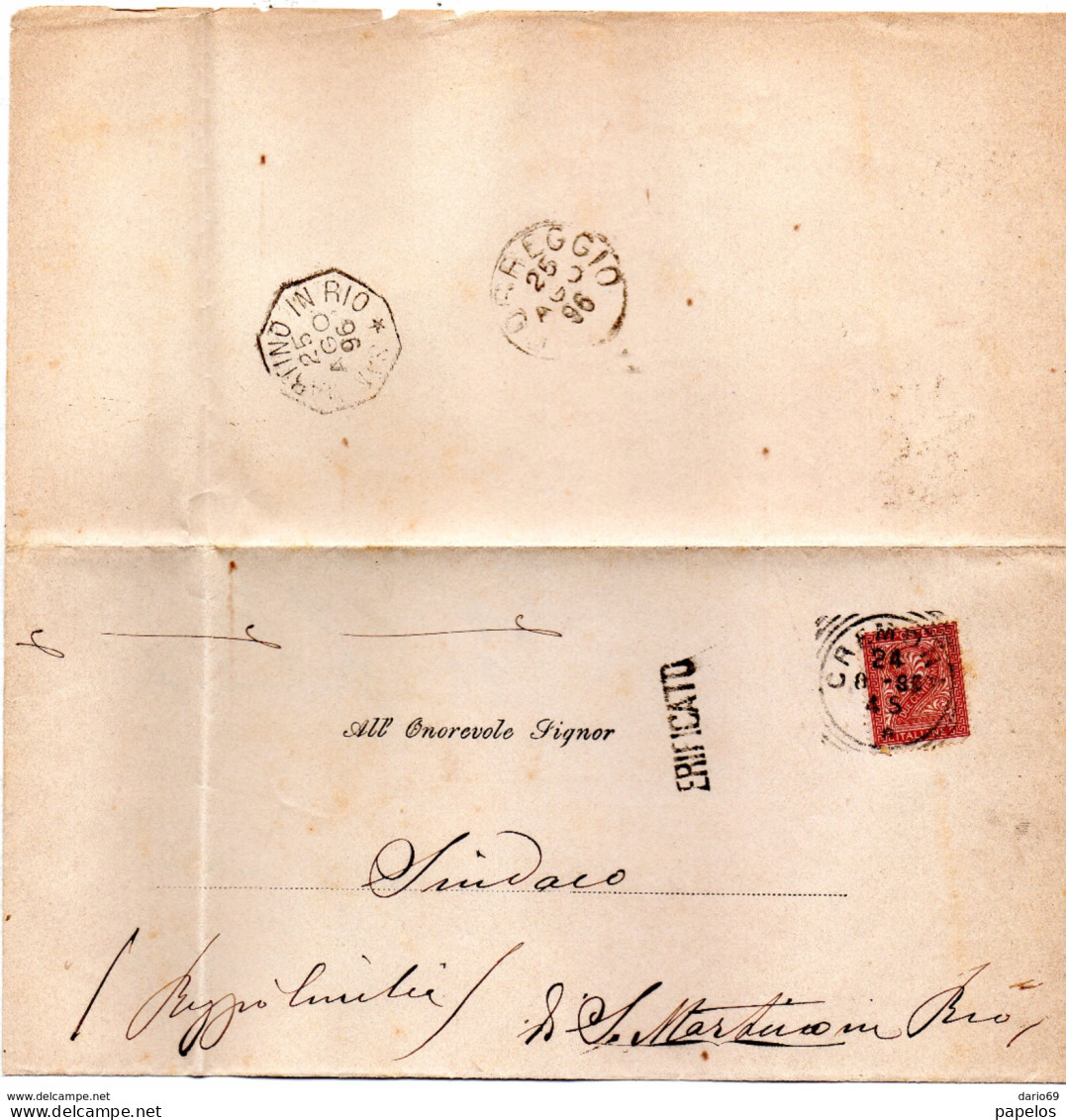 1896 LETTERA CON ANNULLO CREMONA + VERIFICATO - Marcophilie