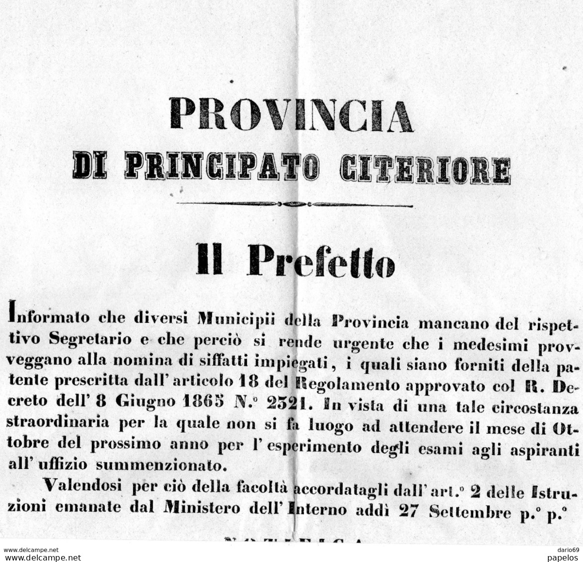 1865 SALERNO PRINCIPATO CITERIORE - CONCORSO PER ASPIRANTI SEGRETARI COMUNALI - Documents Historiques