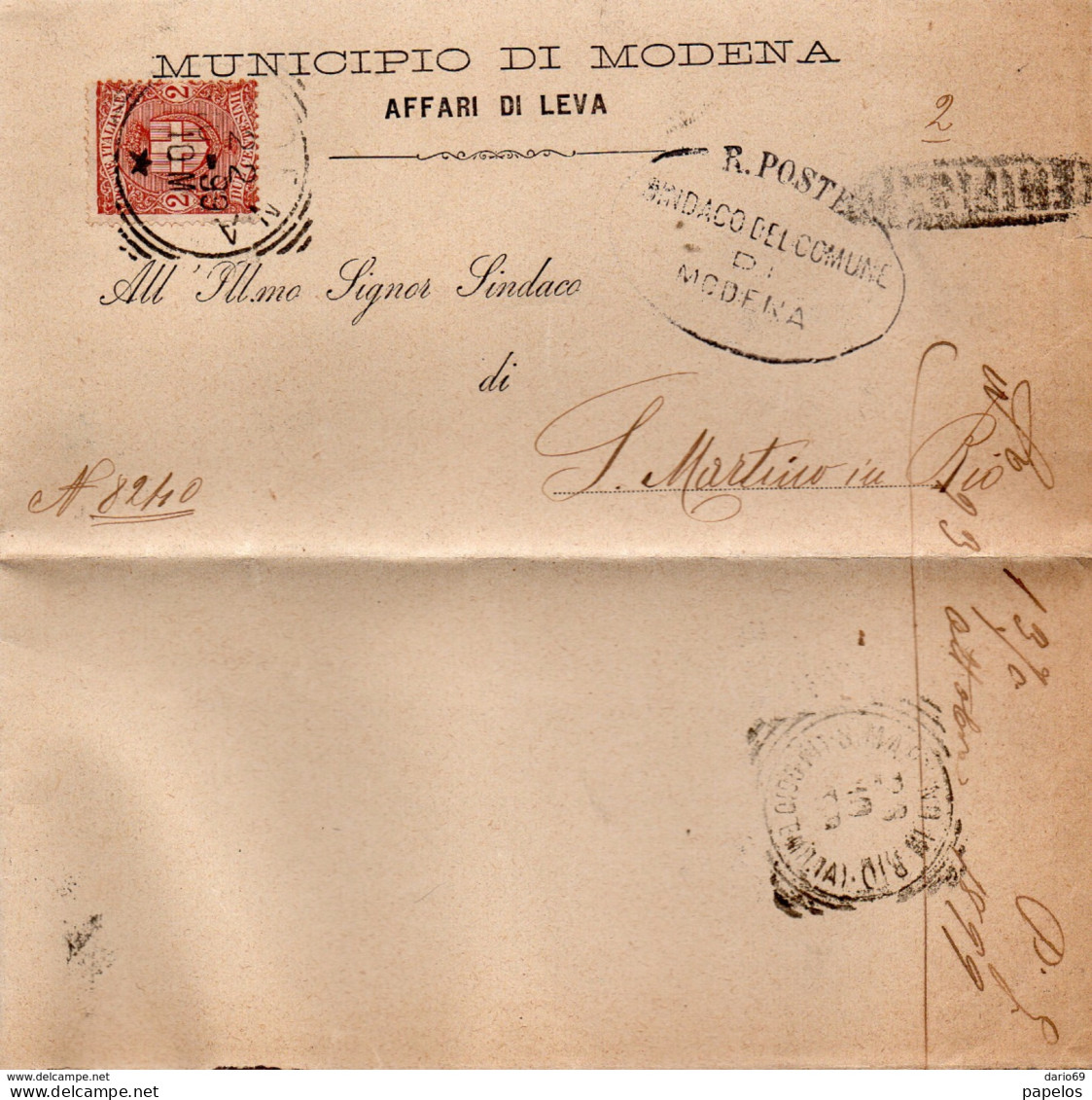 1899 LETTERA CON ANNULLO MODENA + VERIFICATO - Storia Postale