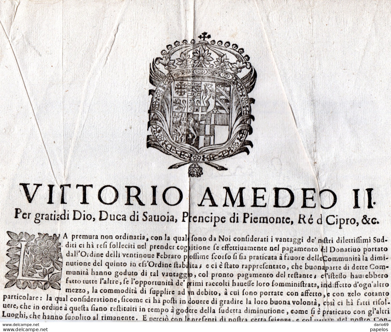 1684 MANIFESTO VITTORIO AMEDEO II - Historical Documents