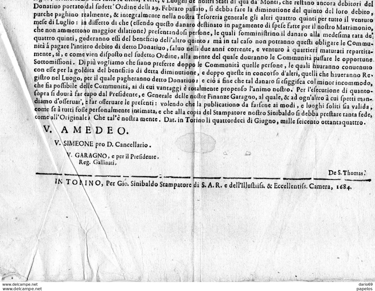 1684 MANIFESTO VITTORIO AMEDEO II - Documentos Históricos