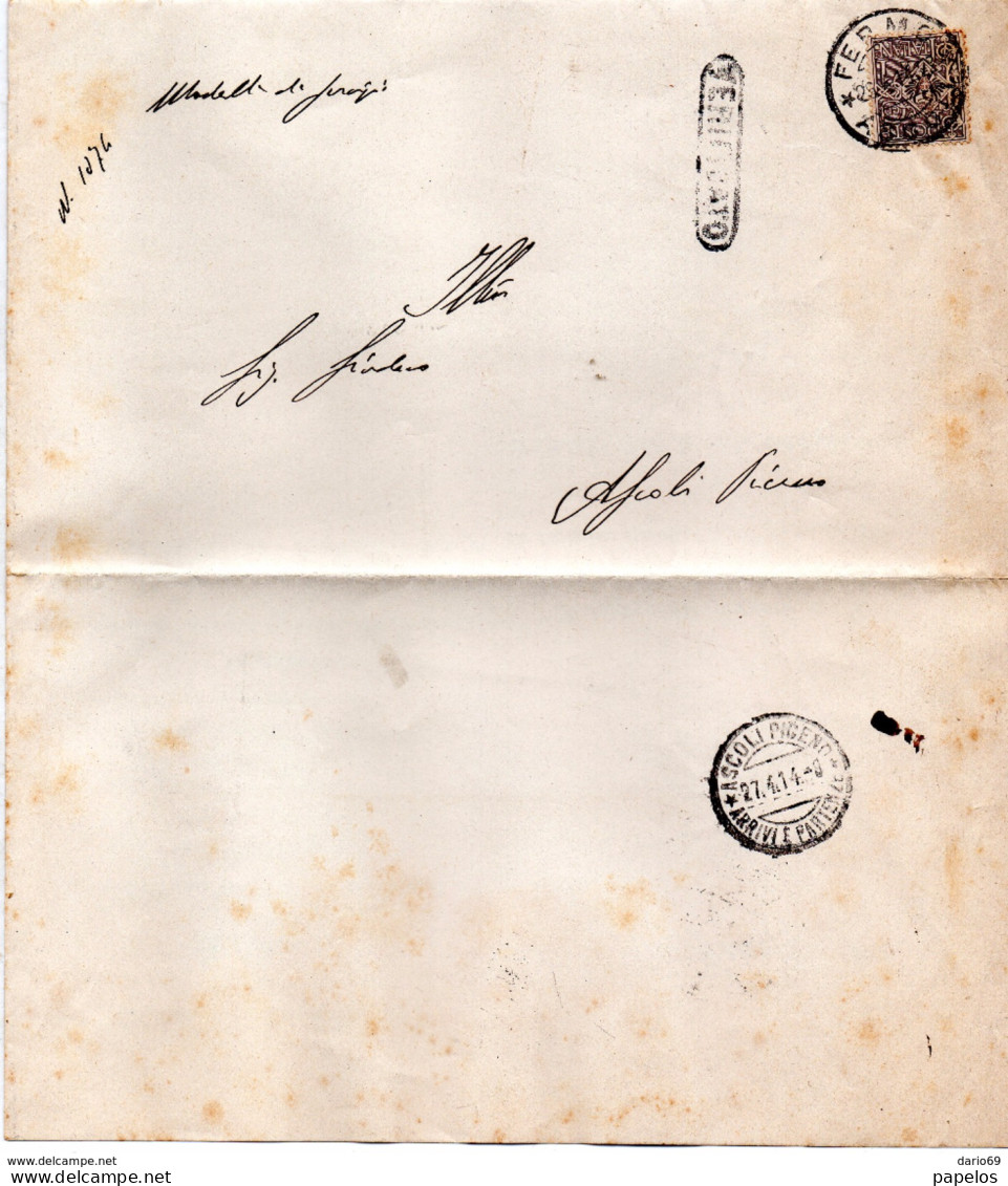 1914 LETTERA CON ANNULLO FERMO + ASCOLI PICENO + VERIFICATO - Marcophilia