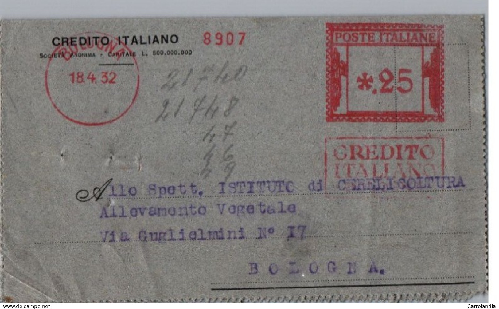 ITALIA 1932  -   Annullo Meccanico Rosso (EMA) Credito Italiano - Machines à Affranchir (EMA)