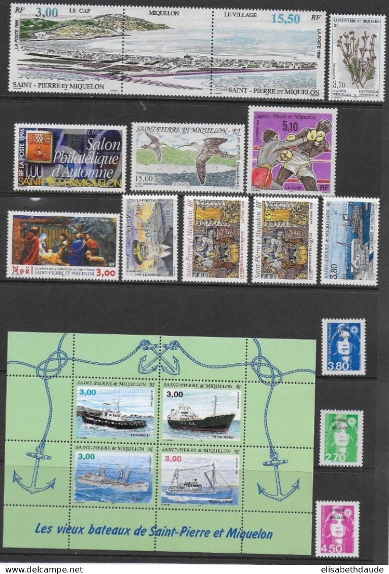 SPM - 1996 - ANNEE COMPLETE AVEC POSTE AERIENNE + BLOC ** MNH - COTE YVERT = 42 EUR. - Années Complètes