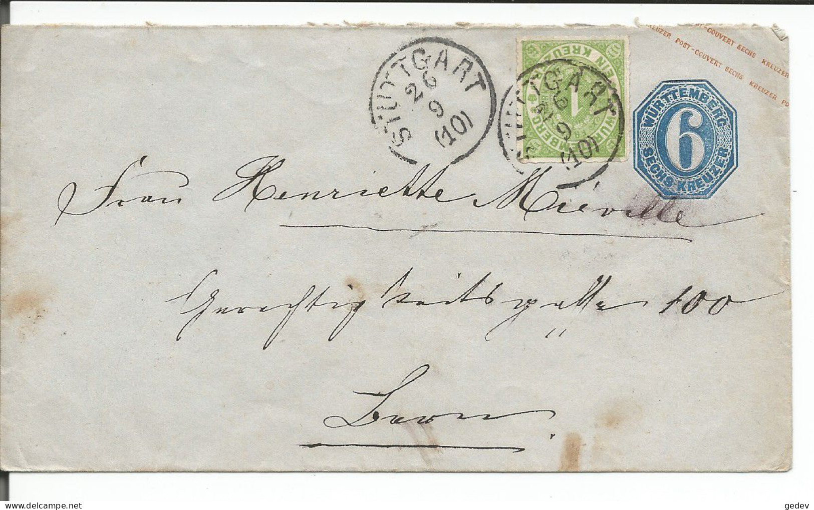 Allemagne, Württenberg, Entier Postal 6 Kr. + Timbre 1 Kr., Stuttgart - Bern - Luzern CH (26.9.1872) - Ganzsachen