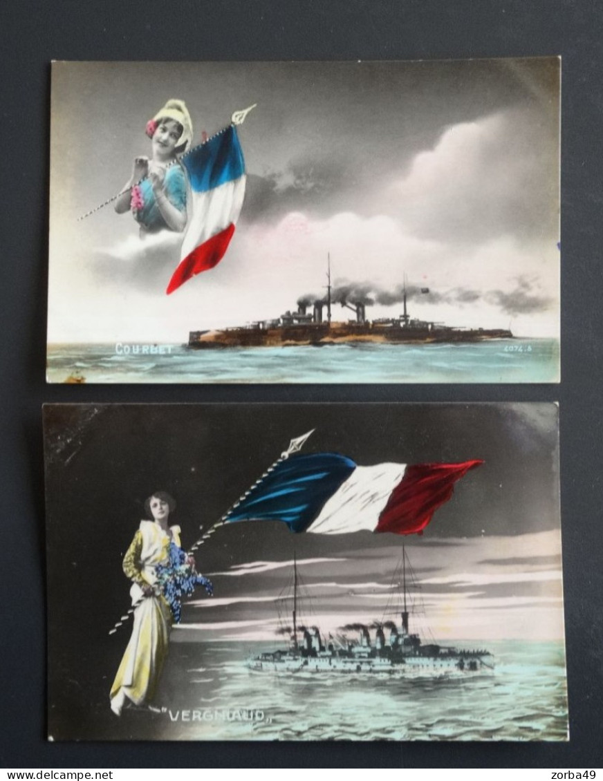 2 Belles Cartes 1915 Le Courbet Et Le Vergniaud - Boats
