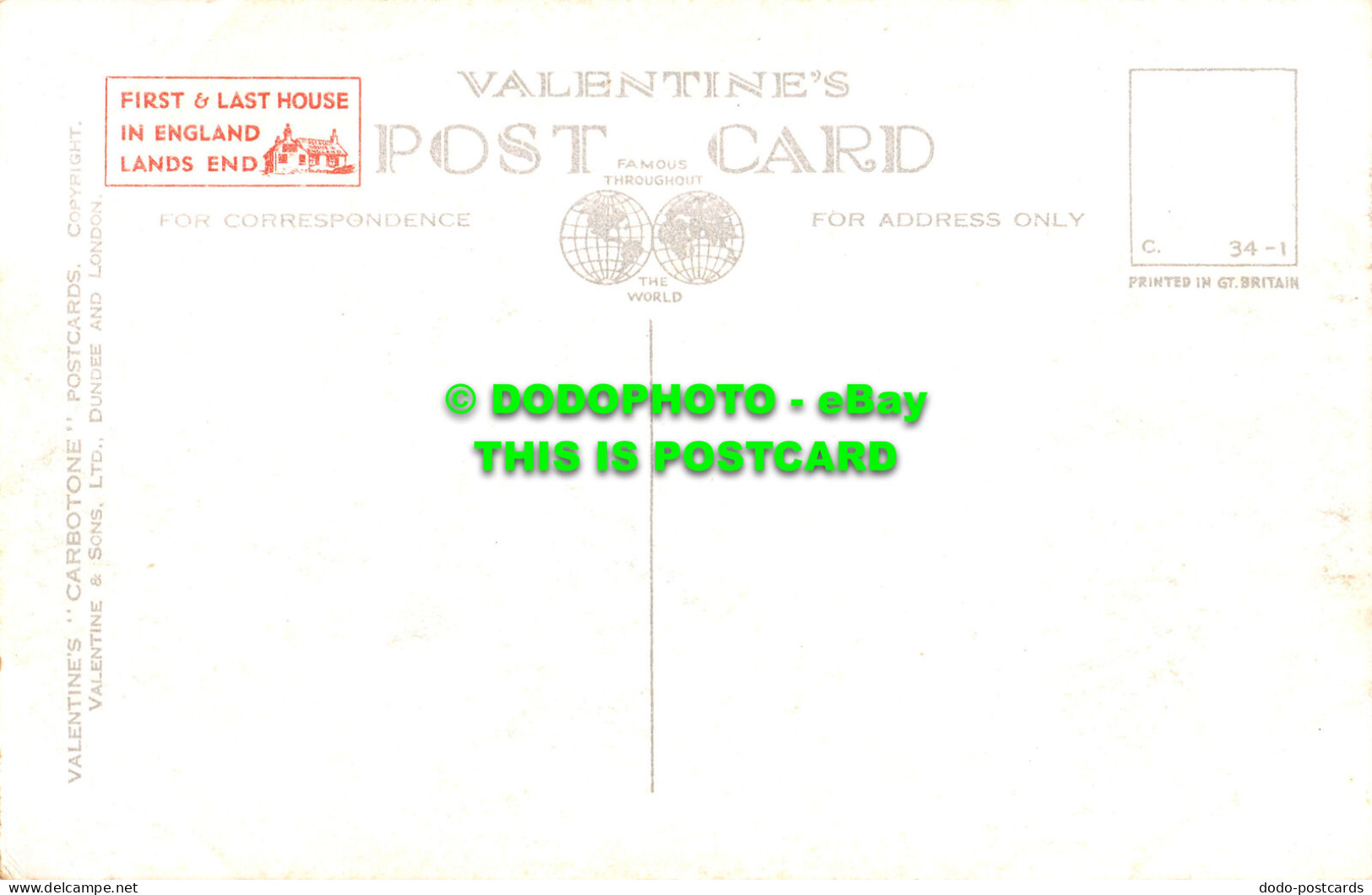 R517162 Lands End Point. Valentine. Carbotone. Postcard - Monde