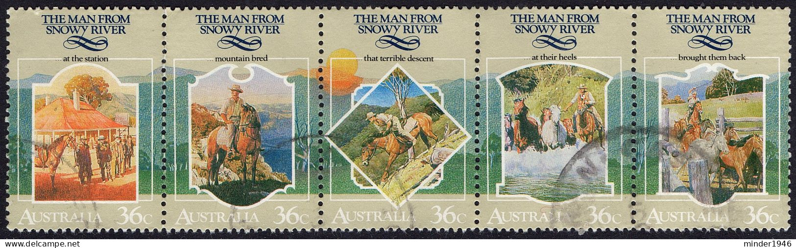 AUSTRALIA 1987 36c Multicoloured, Folklaw-Man From Snowy River Strip Of 5 SG1067/71 FU - Gebraucht