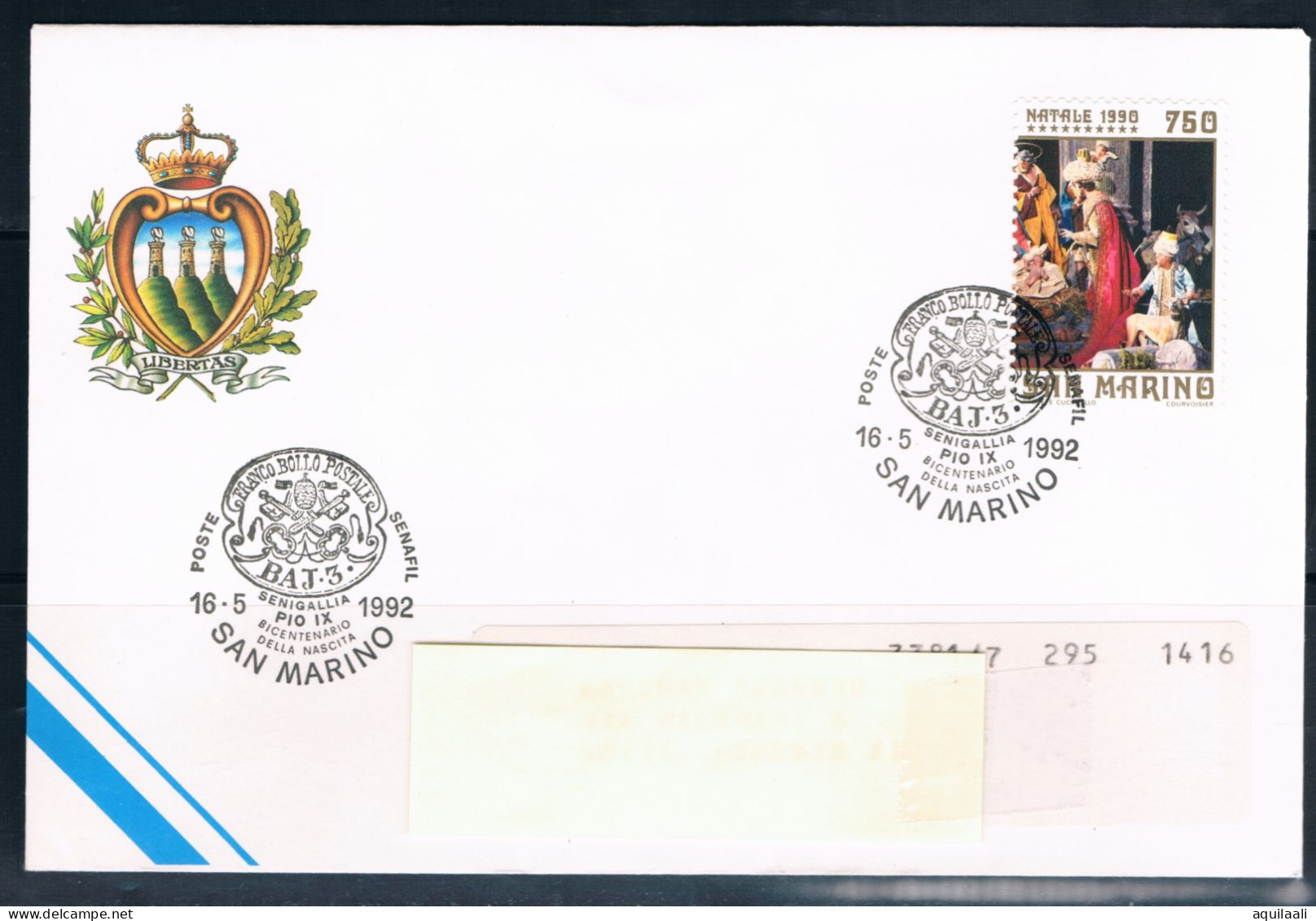 SAN MARINO 1992 -"Bicentenario Nascita PIO IX" Annullo Speciale. - Pausen